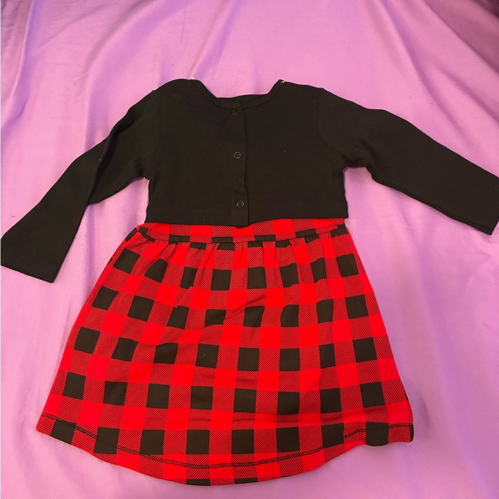 Red Plaid Dress With Black Cardigan